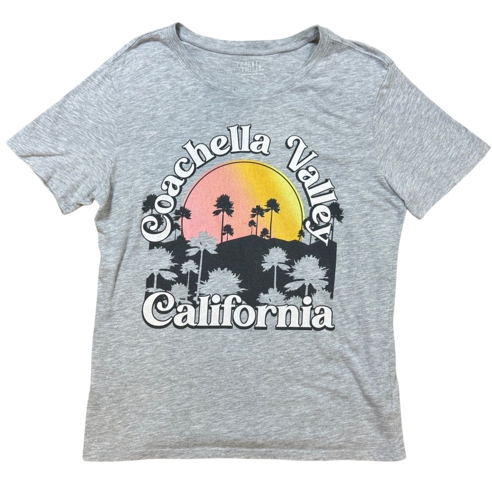 Time and Tru Womens‎ Coachella Valley California Graphic T-Shirt Grey Size S 4-6